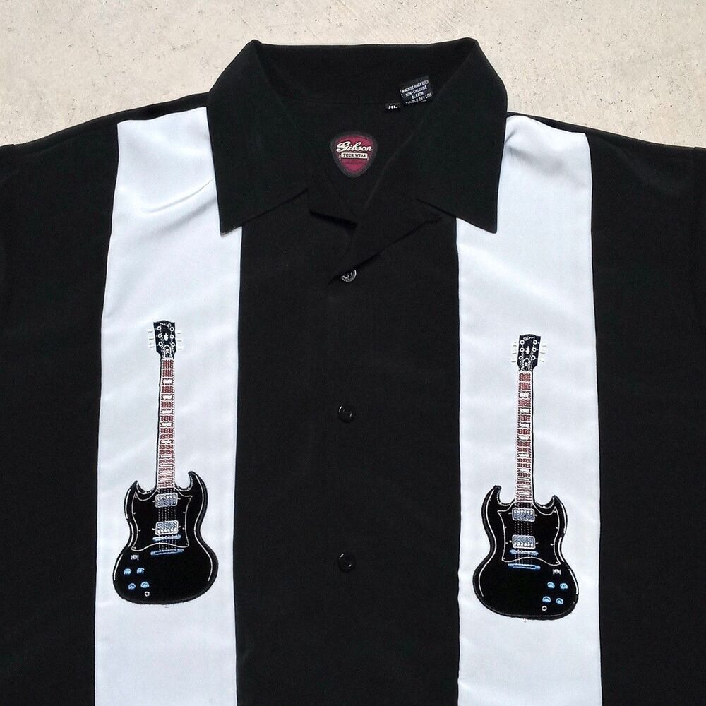 Vintage Gibson Tour Wear Dragonfly Made in USA Button Shirt Size XL Guitars - Picture 2 of 8